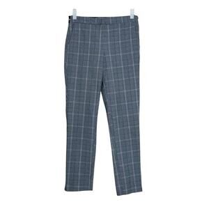 Zara blue cream plaid straight leg mid rise ankle pants size M
